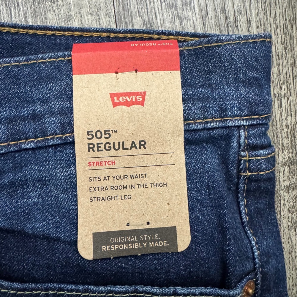 NEW Levi's 505 Mens Regular Fit Stretch Jeans Blue Denim Straight Leg Sz 34x3 - Picture 6 of 8
